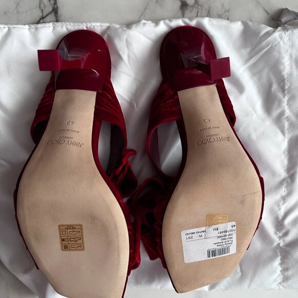 Jimmy Choo Red Velvet Bow Flaca Heels - Picture 6 of 8